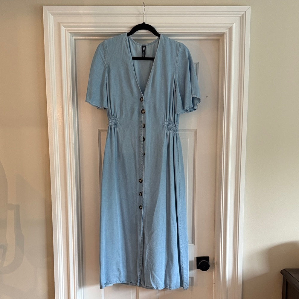 Zara denim Button-Front Midi Dress